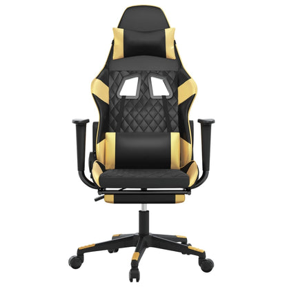 Gaming Chair with Footrest Black and Gold Faux Leather