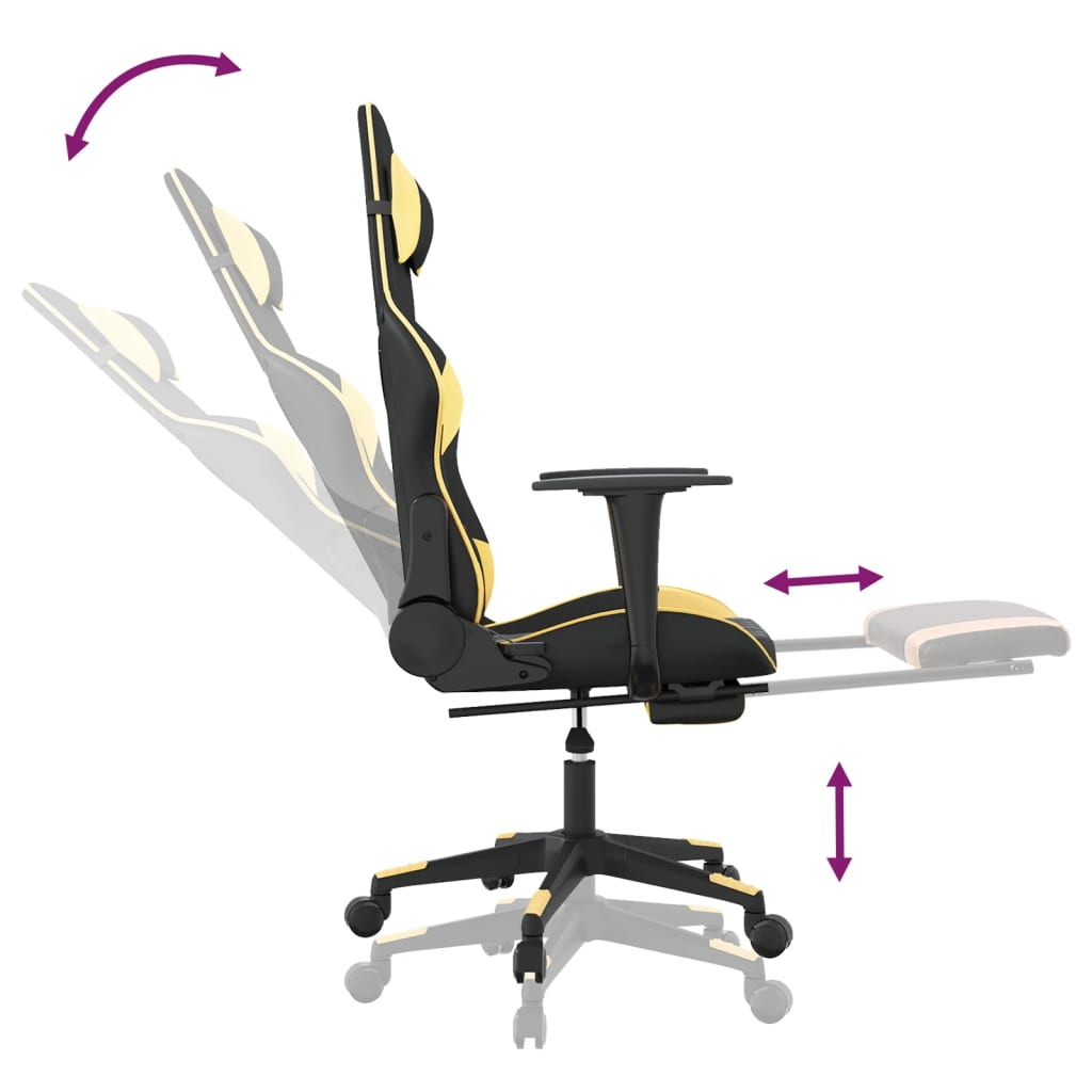 Gaming Chair with Footrest Black and Gold Faux Leather