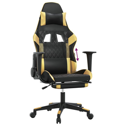 Gaming Chair with Footrest Black and Gold Faux Leather