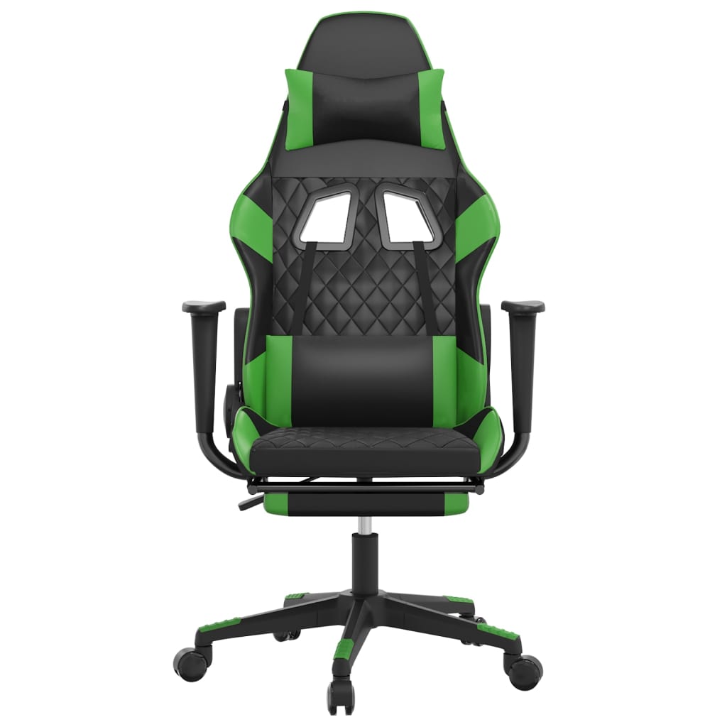 Gaming Chair with Footrest Black and Green Faux Leather