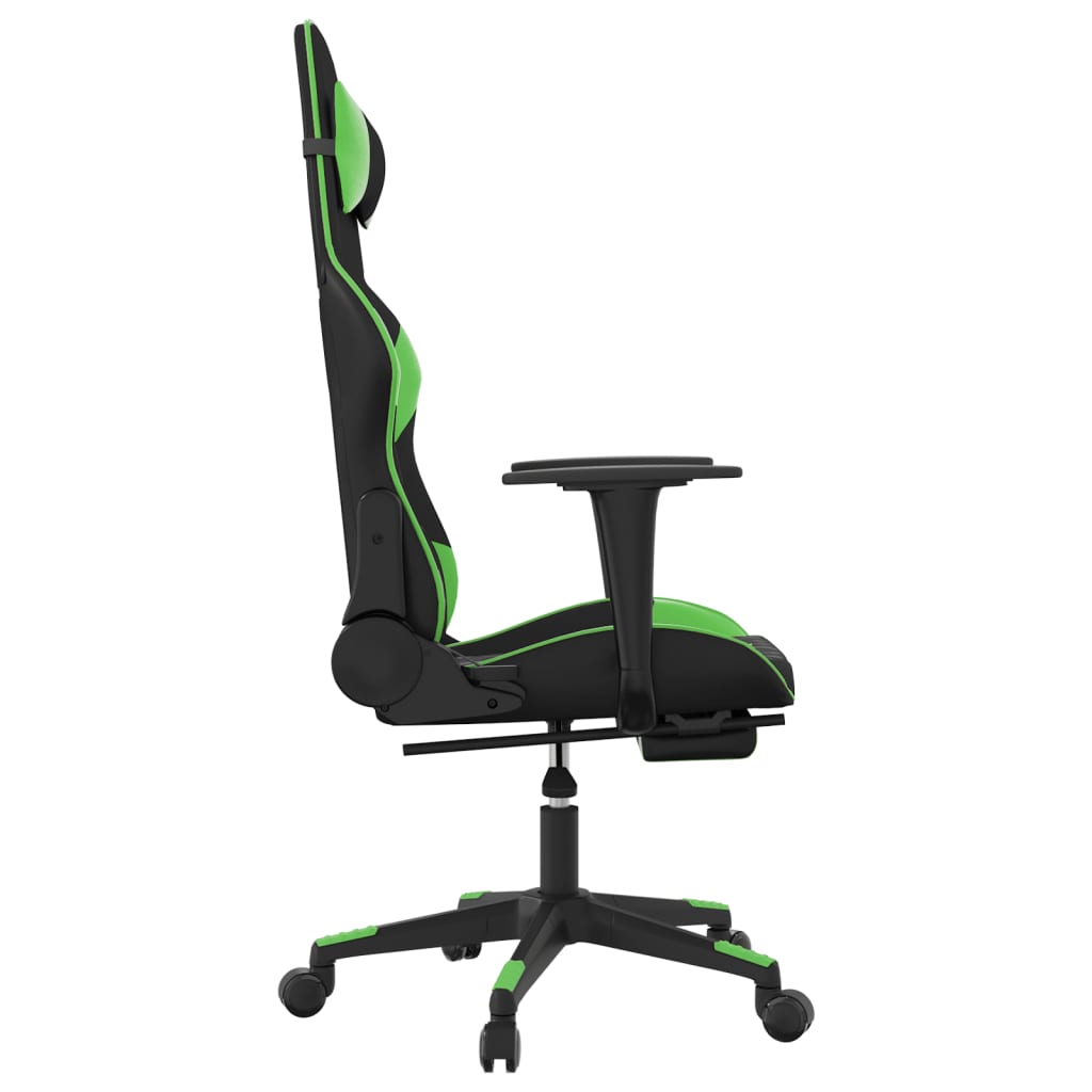 Gaming Chair with Footrest Black and Green Faux Leather