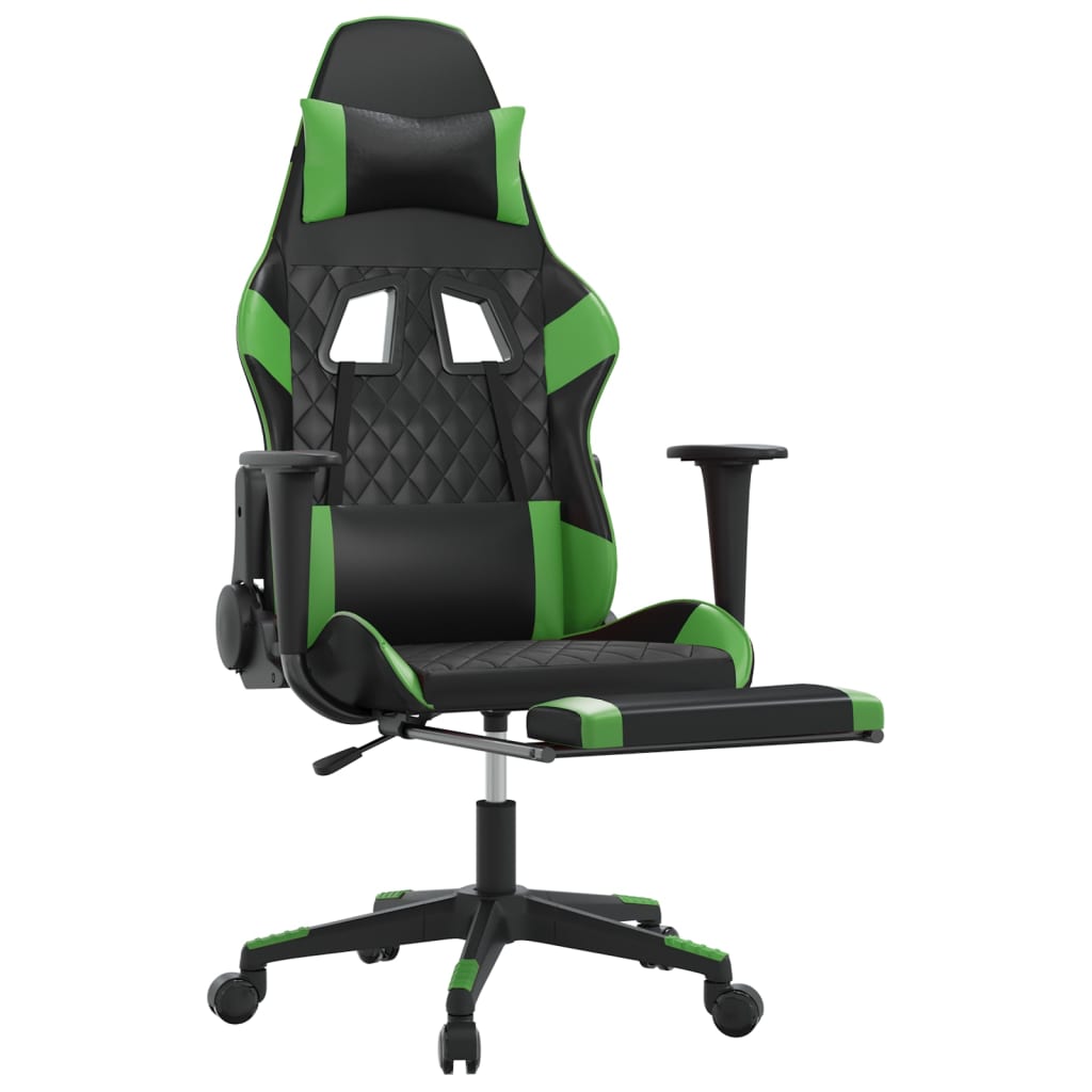 Gaming Chair with Footrest Black and Green Faux Leather