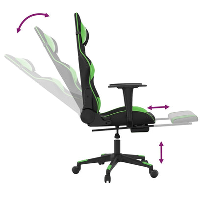 Gaming Chair with Footrest Black and Green Faux Leather