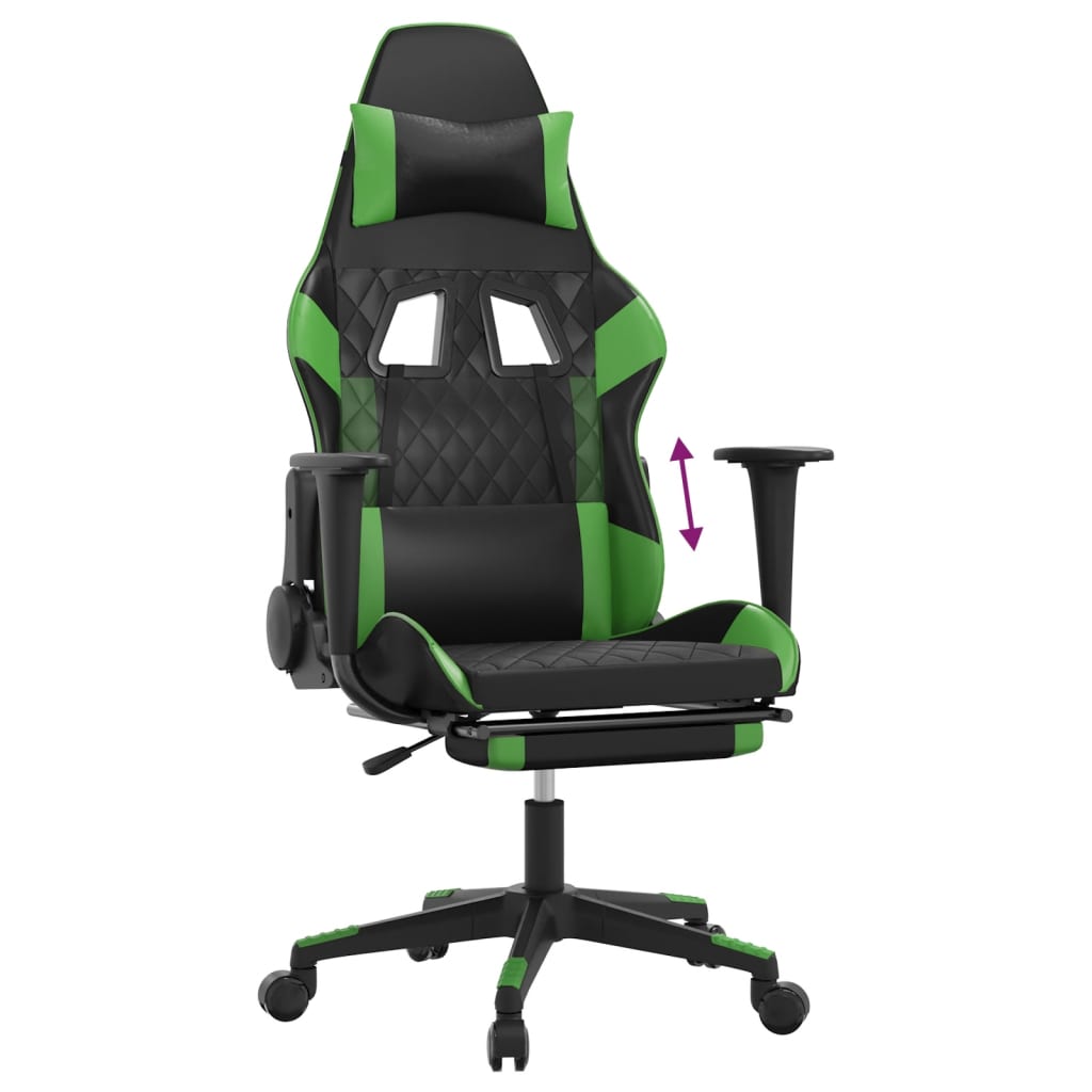 Gaming Chair with Footrest Black and Green Faux Leather