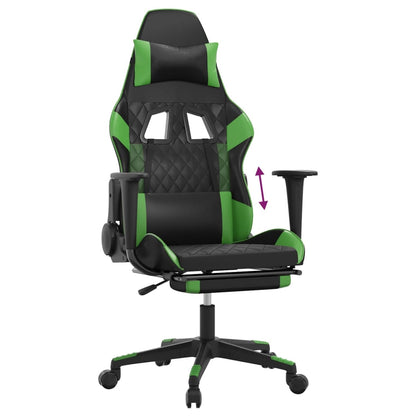 Gaming Chair with Footrest Black and Green Faux Leather