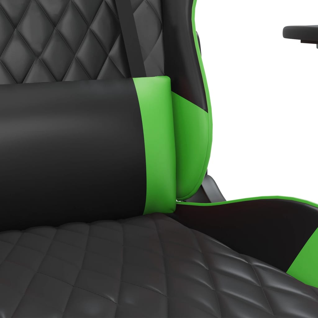 Gaming Chair with Footrest Black and Green Faux Leather