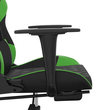 Gaming Chair with Footrest Black and Green Faux Leather
