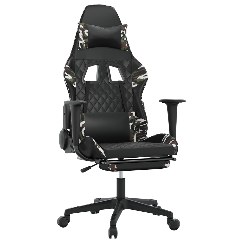 Gaming Chair Black and Camouflage Faux Leather, Metal, Plywood, Foam