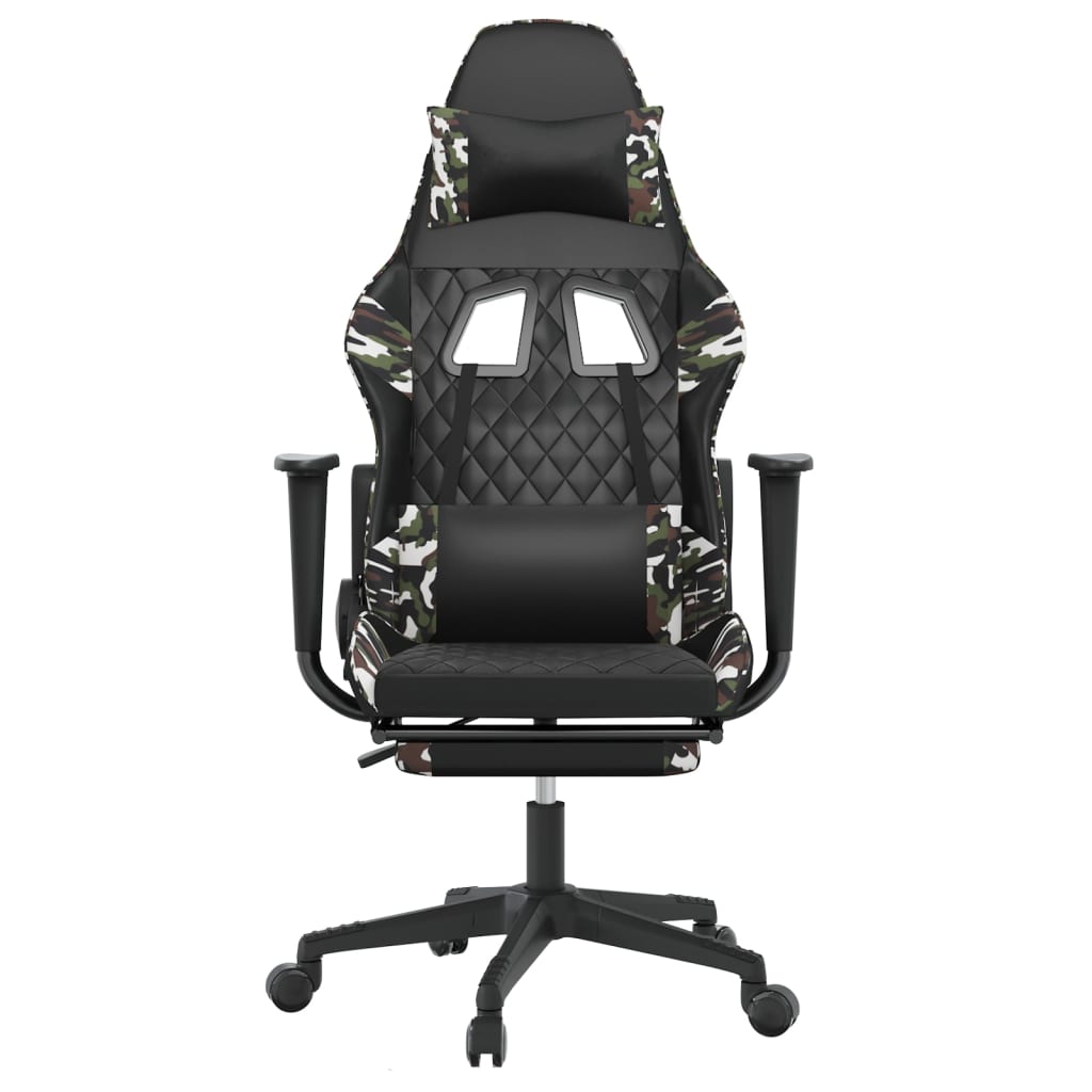 Gaming Chair Black and Camouflage Faux Leather, Metal, Plywood, Foam
