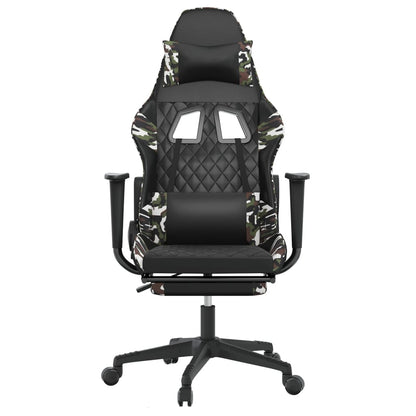 Gaming Chair Black and Camouflage Faux Leather, Metal, Plywood, Foam