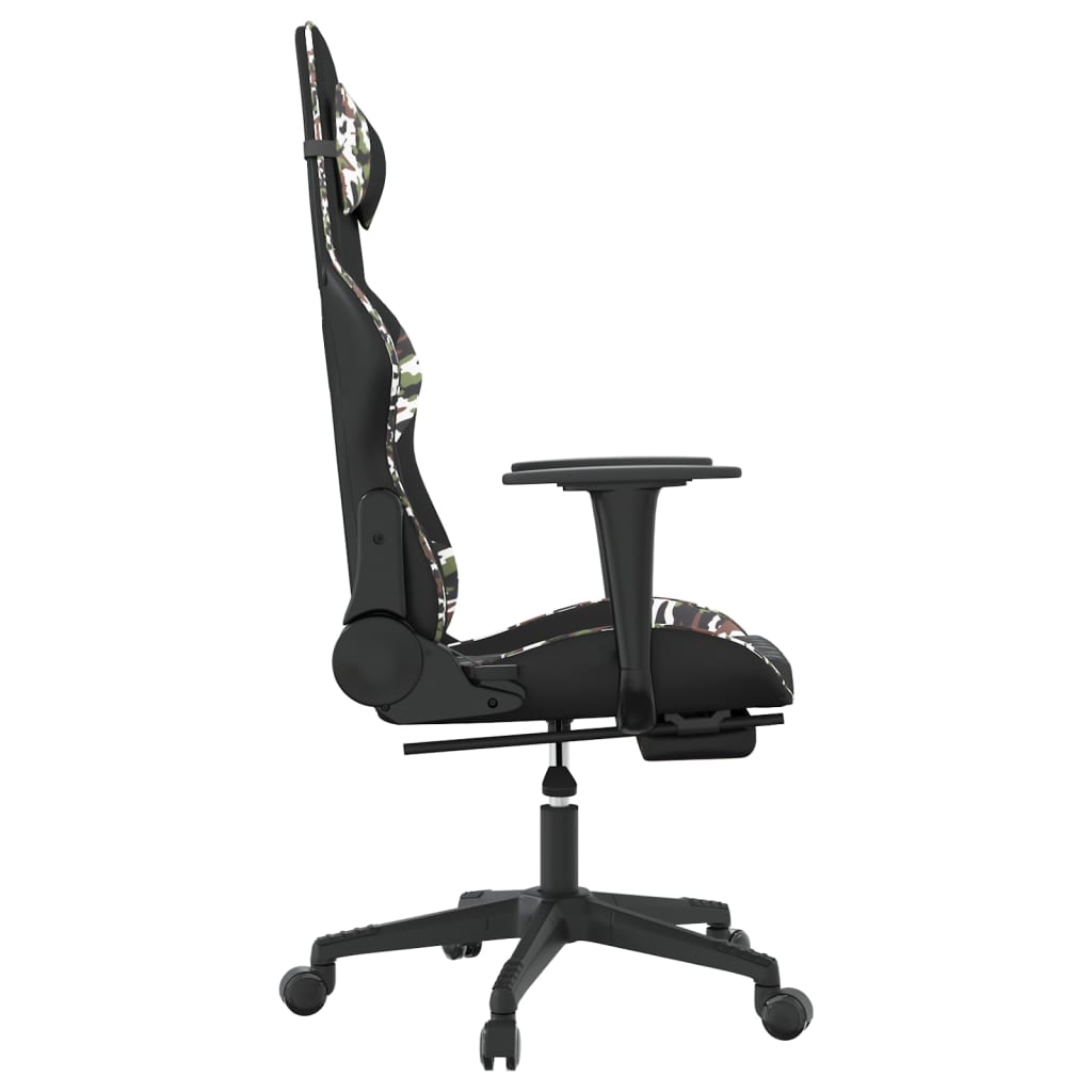 Gaming Chair Black and Camouflage Faux Leather, Metal, Plywood, Foam