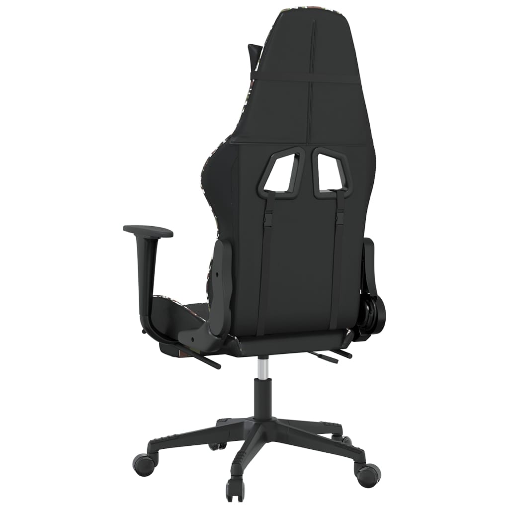 Gaming Chair Black and Camouflage Faux Leather, Metal, Plywood, Foam