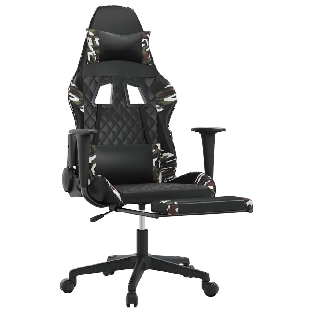 Gaming Chair Black and Camouflage Faux Leather, Metal, Plywood, Foam