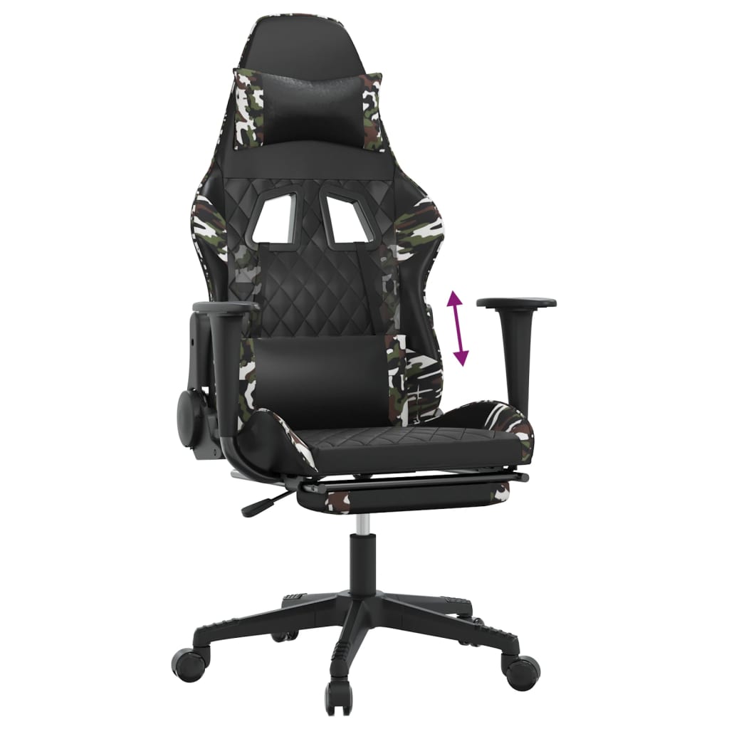 Gaming Chair Black and Camouflage Faux Leather, Metal, Plywood, Foam
