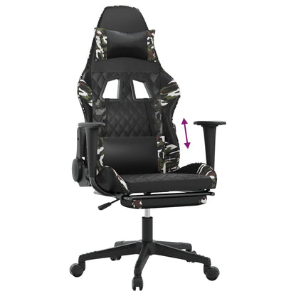 Gaming Chair Black and Camouflage Faux Leather, Metal, Plywood, Foam