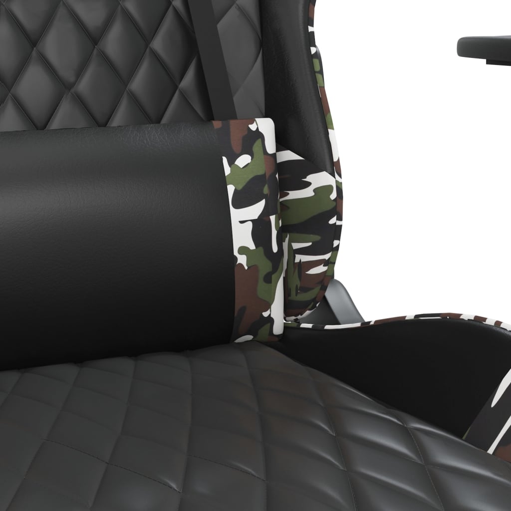 Gaming Chair Black and Camouflage Faux Leather, Metal, Plywood, Foam