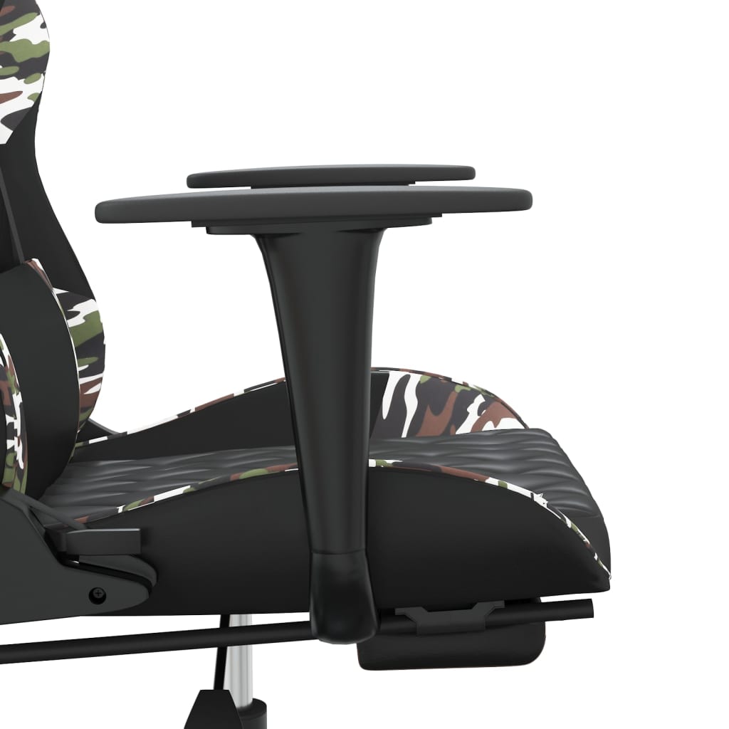 Gaming Chair Black and Camouflage Faux Leather, Metal, Plywood, Foam