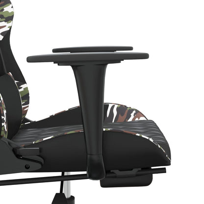Gaming Chair Black and Camouflage Faux Leather, Metal, Plywood, Foam