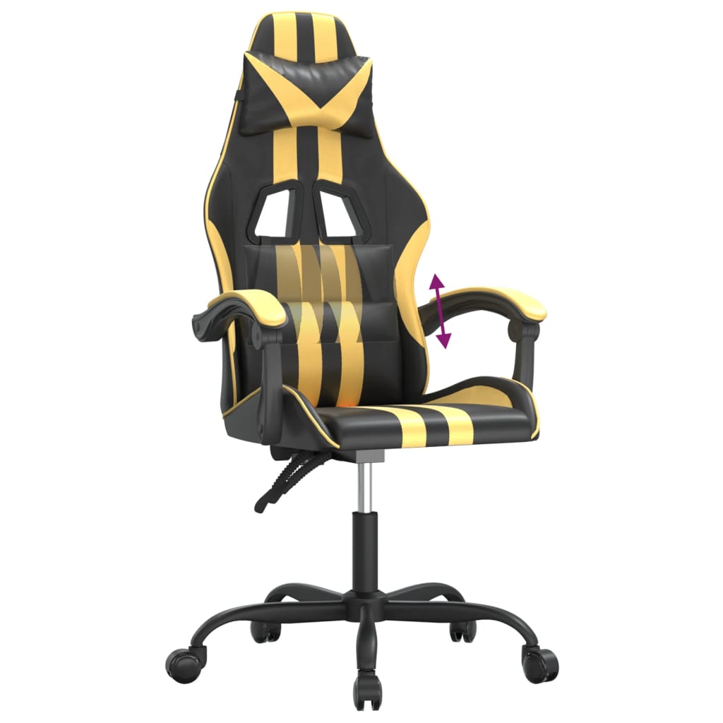 Gaming Chair Black and Gold Faux leather, Metal, Plywood