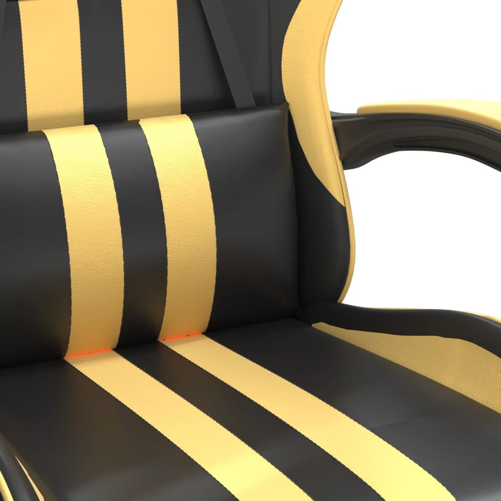 Gaming Chair Black and Gold Faux leather, Metal, Plywood