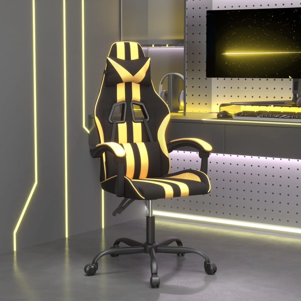 Gaming Chair Black and Gold Faux leather, Metal, Plywood