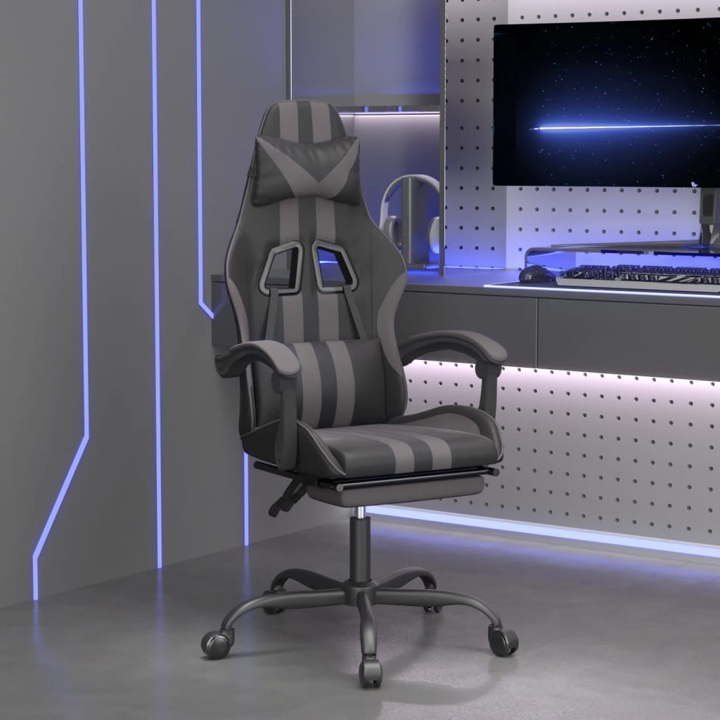 Gaming Chair Black and Grey Faux leather, metal, plywood, foam