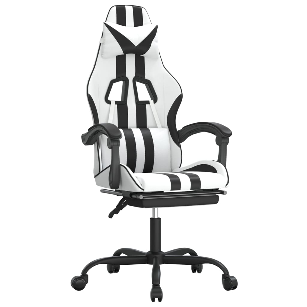 Gaming Chair White and Black Faux leather, Metal, Plywood