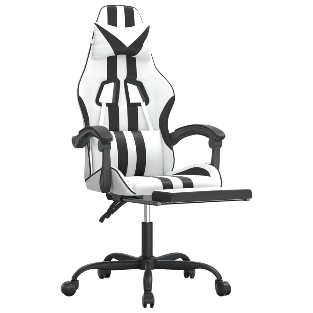 Gaming Chair White and Black Faux leather, Metal, Plywood