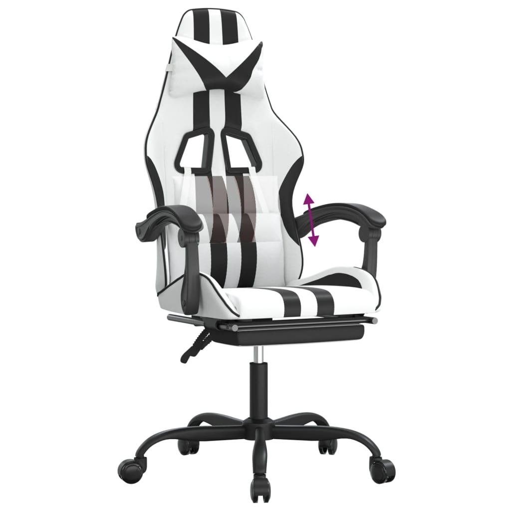 Gaming Chair White and Black Faux leather, Metal, Plywood