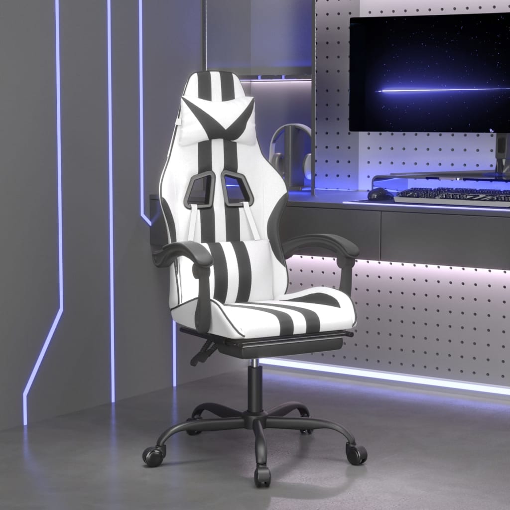 Gaming Chair White and Black Faux leather, Metal, Plywood