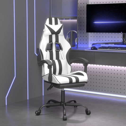 Gaming Chair White and Black Faux leather, Metal, Plywood