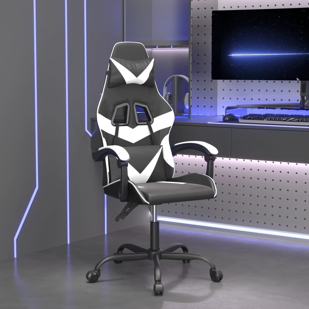 Gaming Chair Black and White Faux leather, metal, plywood Medium