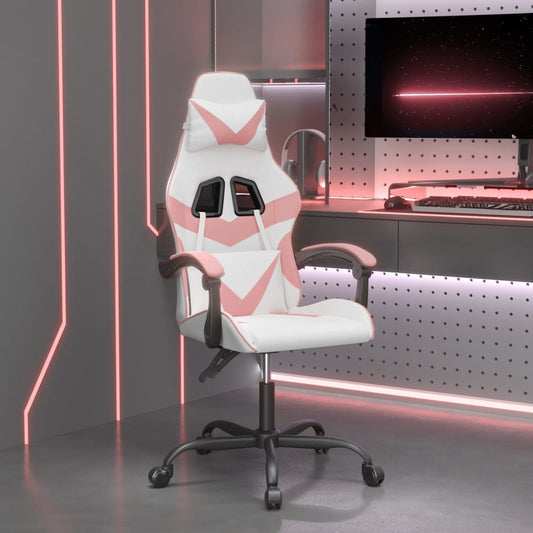 Gaming Chair White and Pink Faux leather, Metal, Plywood Swivel
