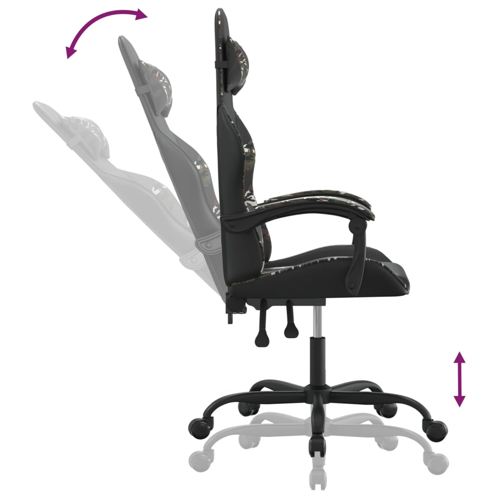 Gaming Chair Black and Camouflage Faux leather, metal, plywood, foam