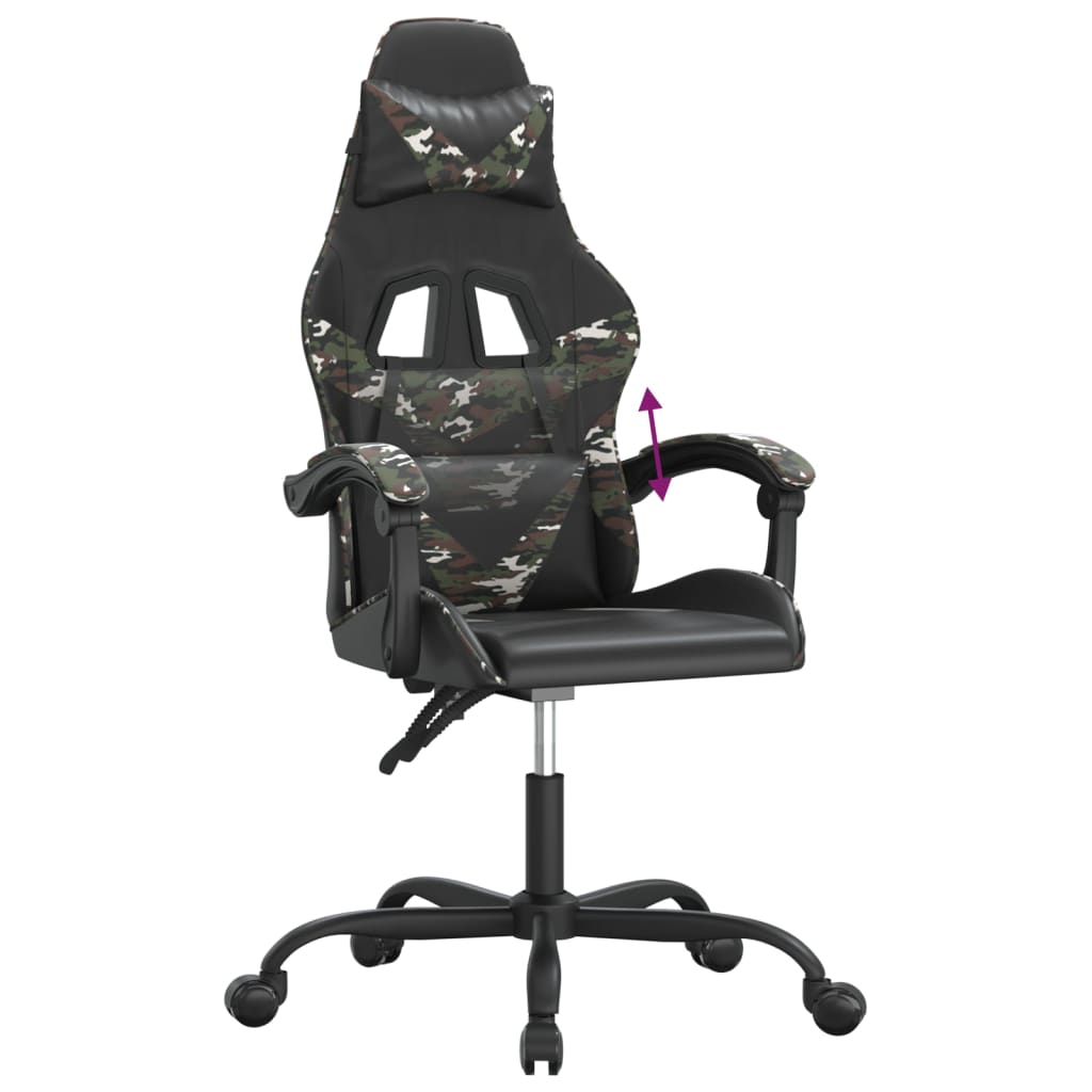 Gaming Chair Black and Camouflage Faux leather, metal, plywood, foam