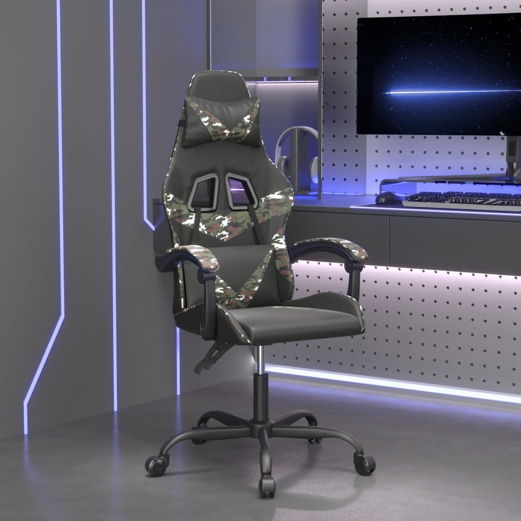 Gaming Chair Black and Camouflage Faux leather, metal, plywood, foam
