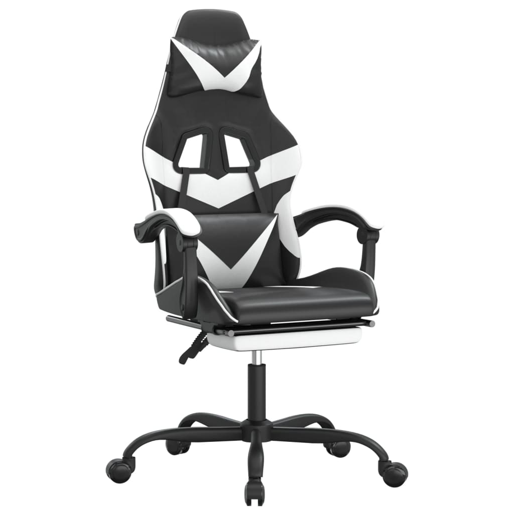 Gaming Chair Black and White Faux leather, Metal, Plywood, Foam
