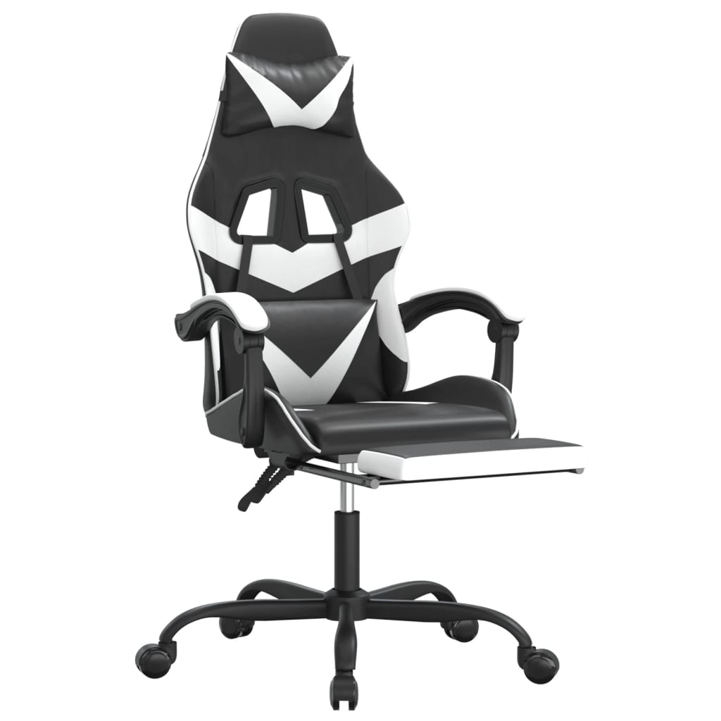 Gaming Chair Black and White Faux leather, Metal, Plywood, Foam