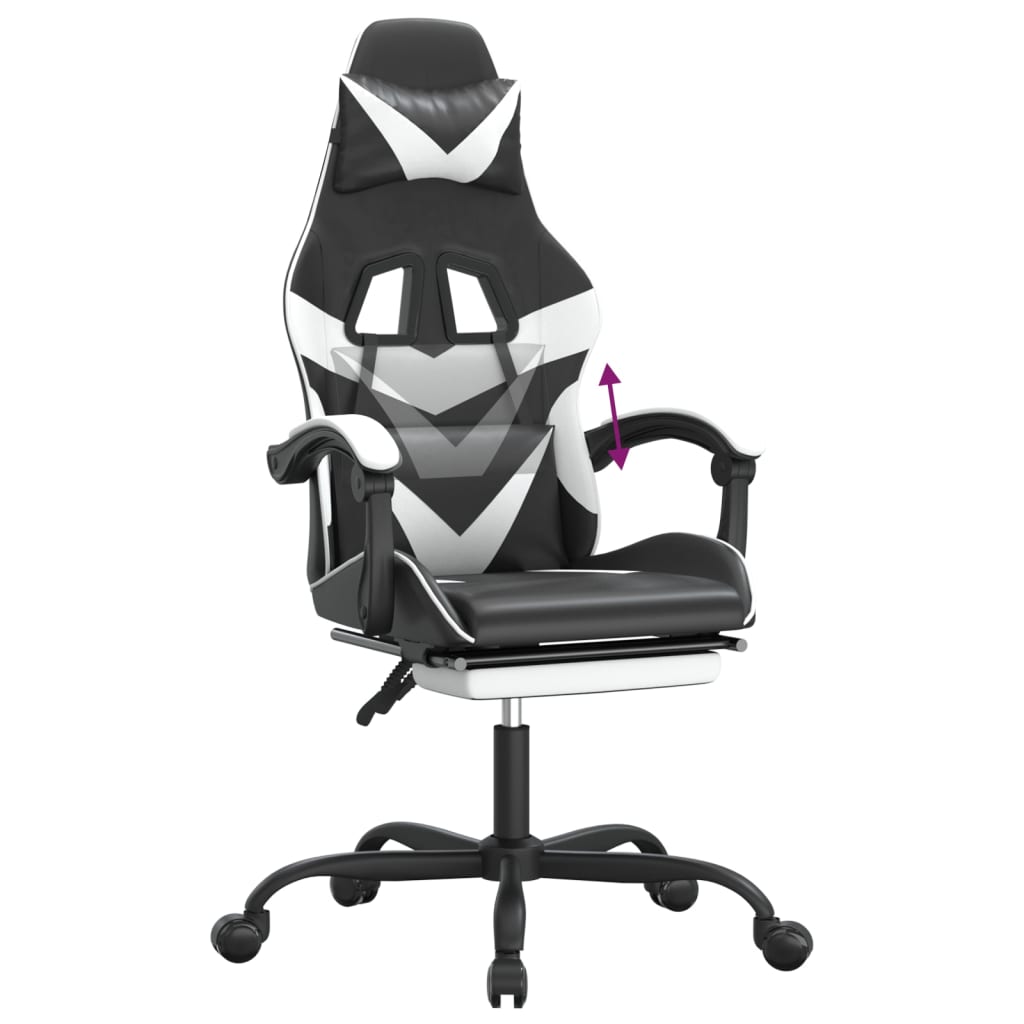 Gaming Chair Black and White Faux leather, Metal, Plywood, Foam