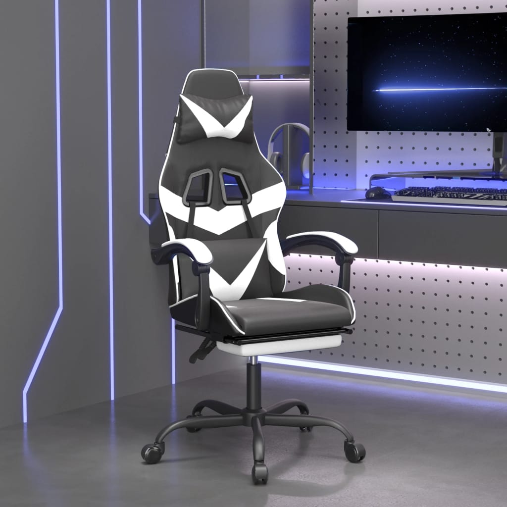 Gaming Chair Black and White Faux leather, Metal, Plywood, Foam