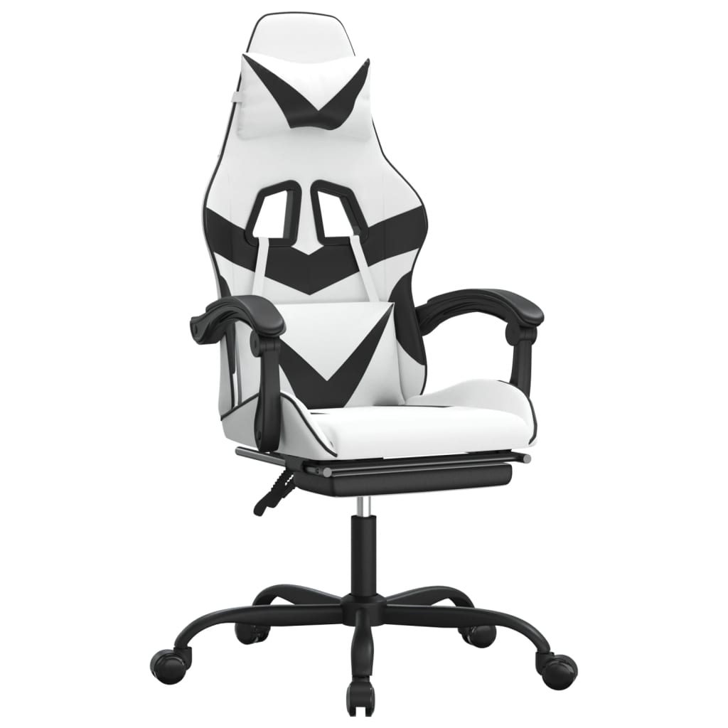 Gaming Chair White and Black Faux Leather, Metal, Plywood