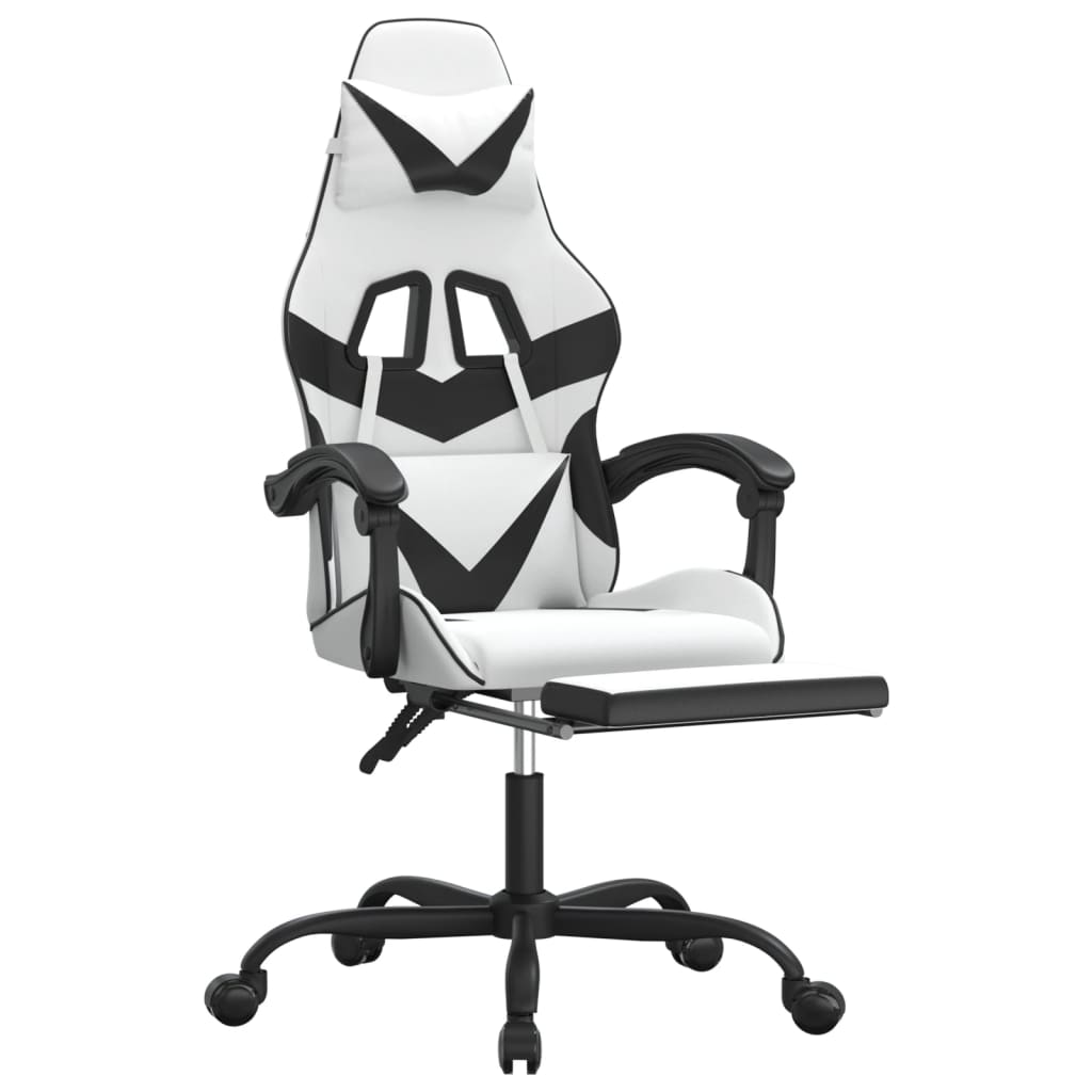 Gaming Chair White and Black Faux Leather, Metal, Plywood