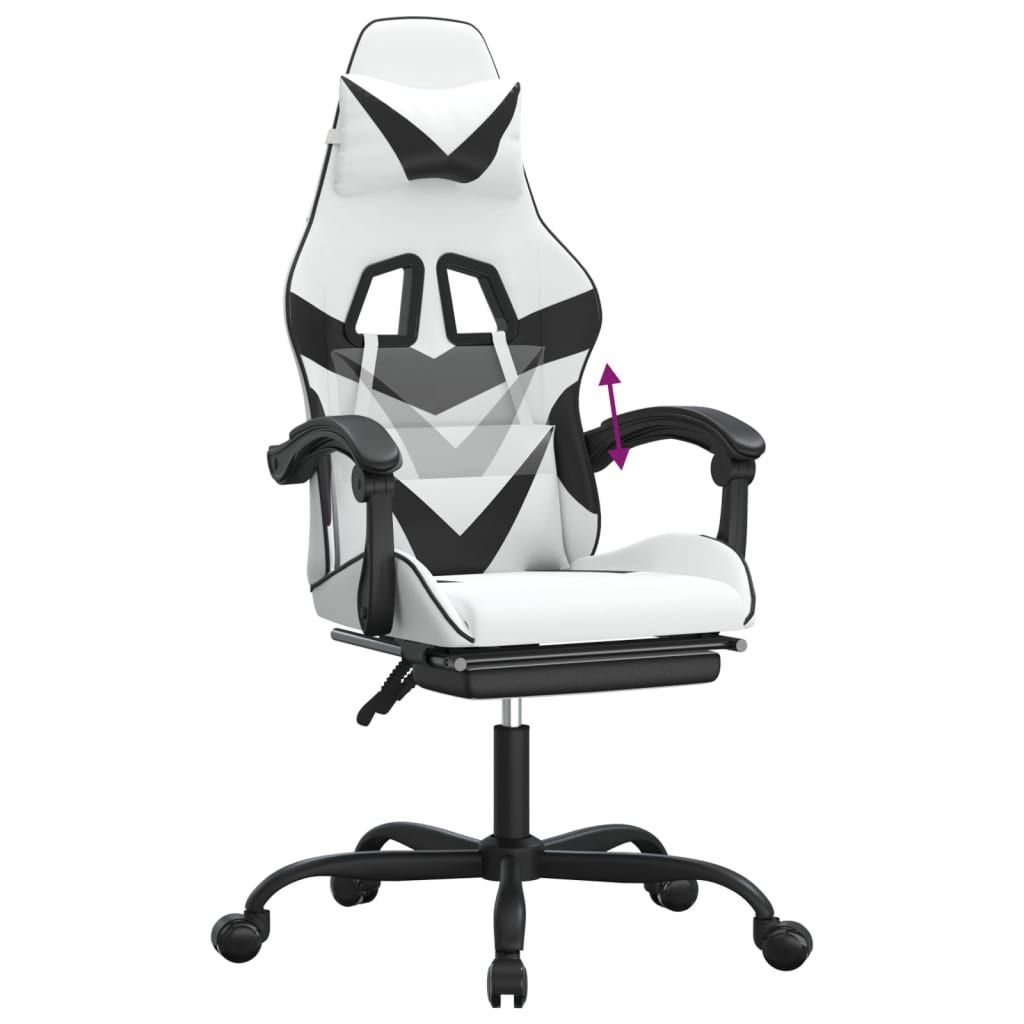 Gaming Chair White and Black Faux Leather, Metal, Plywood