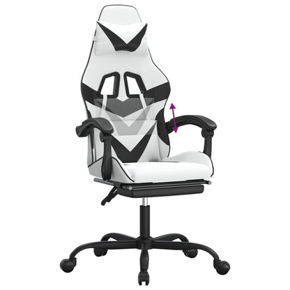 Gaming Chair White and Black Faux Leather, Metal, Plywood