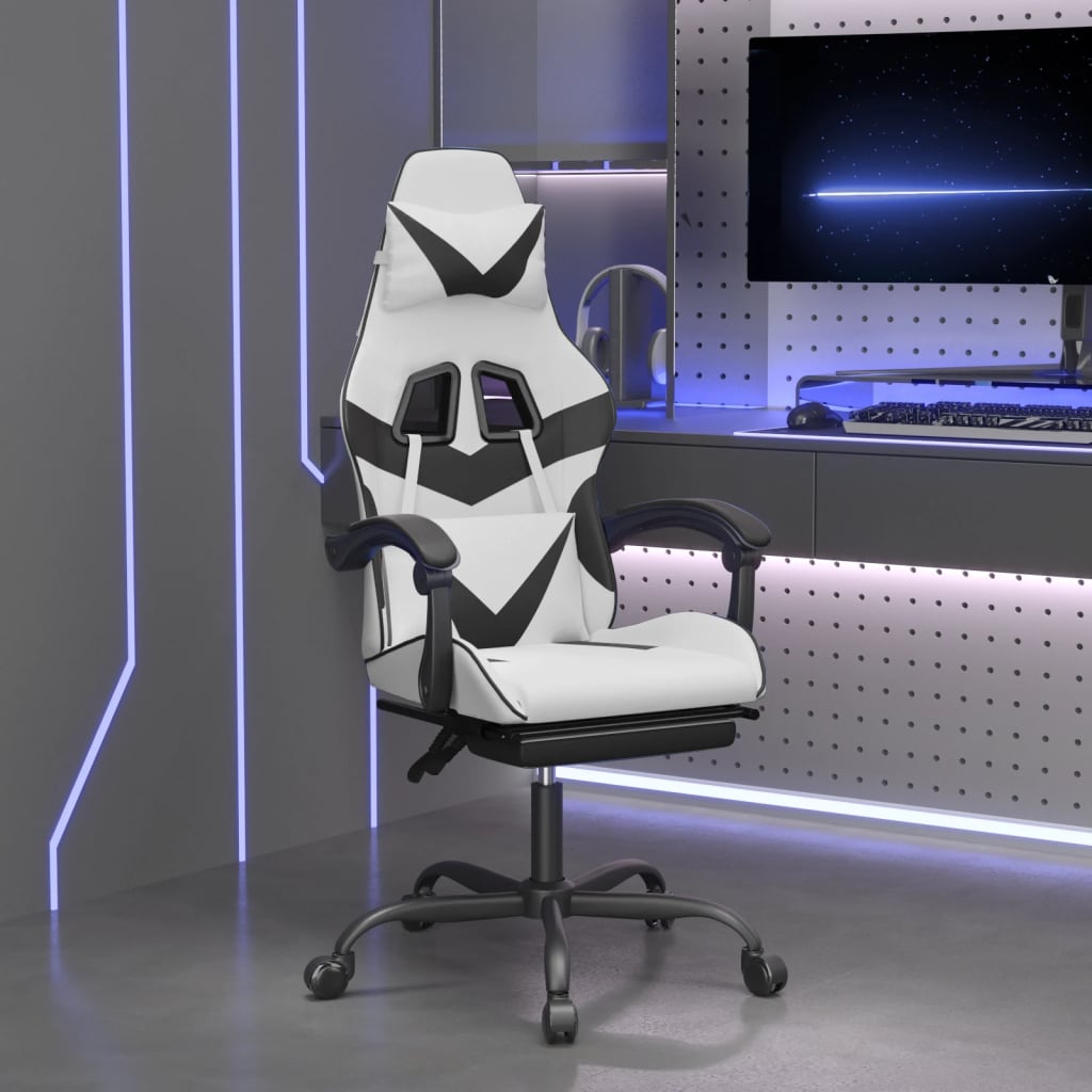 Gaming Chair White and Black Faux Leather, Metal, Plywood