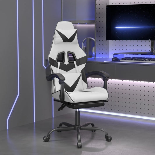 Gaming Chair White and Black Faux Leather, Metal, Plywood