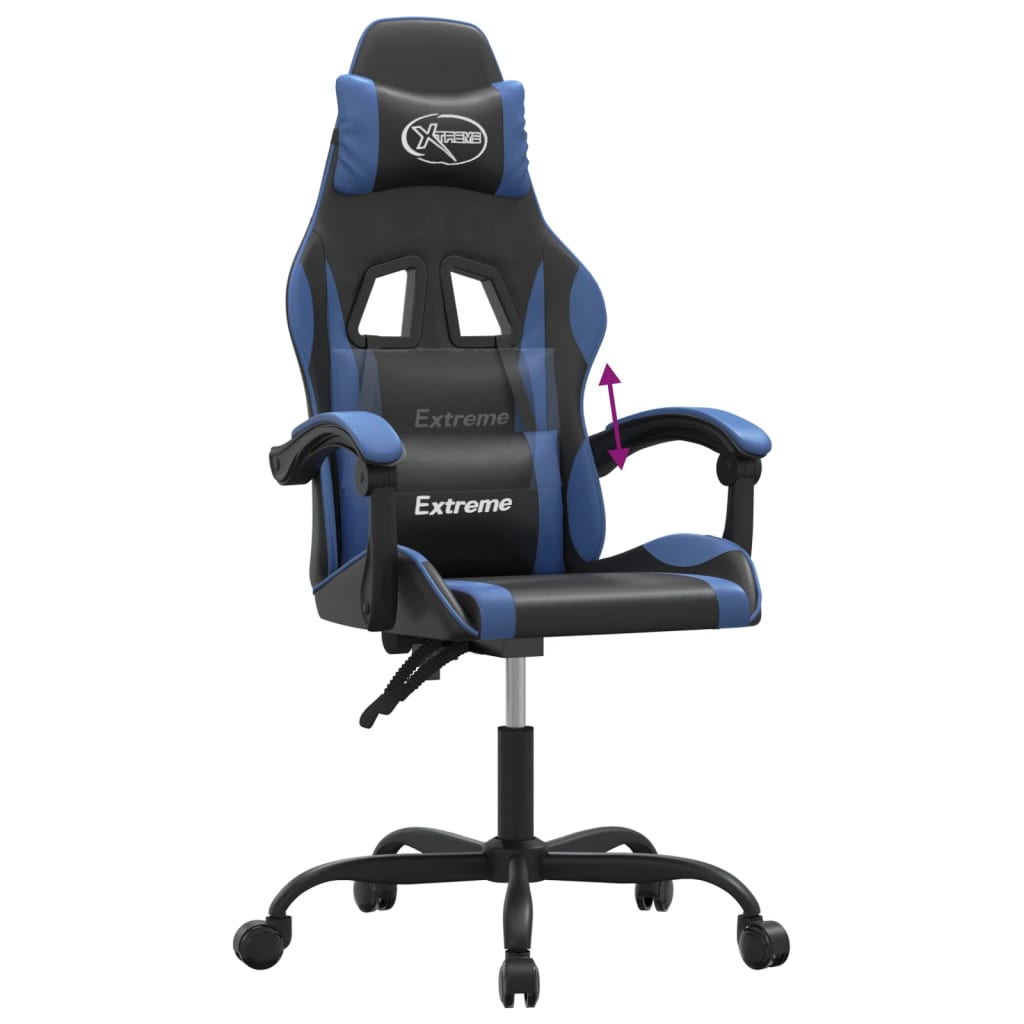 Gaming Chair Black and Blue Faux leather, Metal, Plywood Medium
