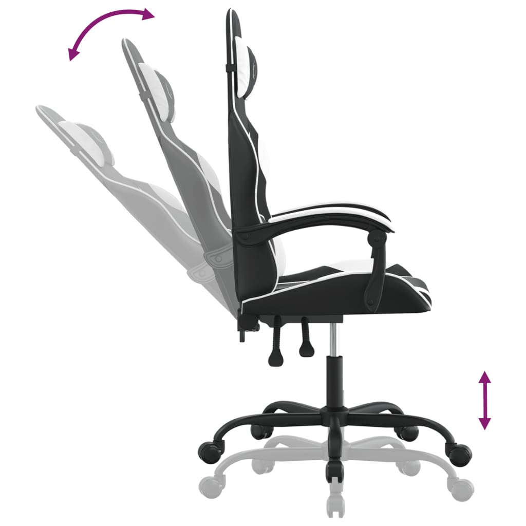 Gaming Chair Black and white Faux leather, metal, plywood