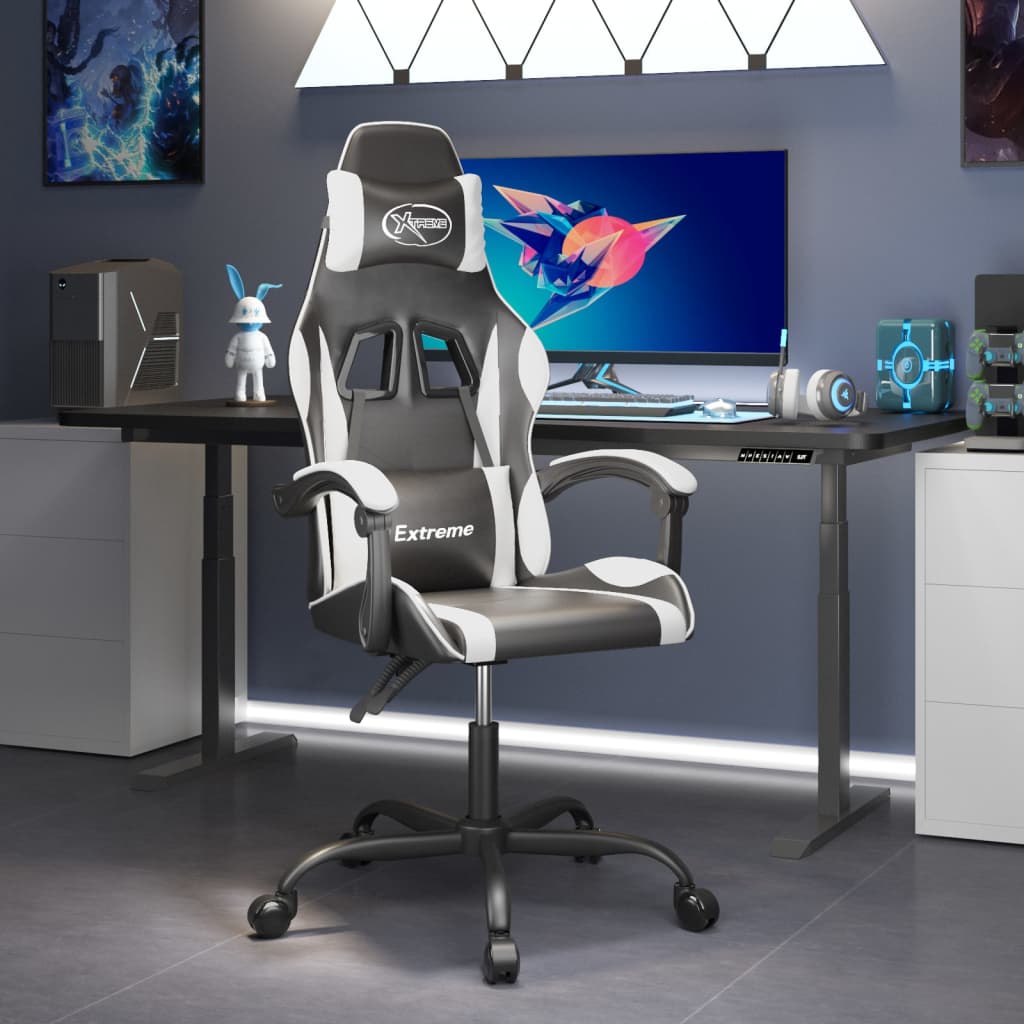 Gaming Chair Black and white Faux leather, metal, plywood