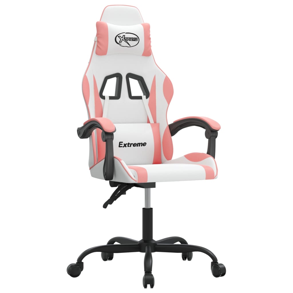 Gaming Chair White and Pink Faux Leather, Foam, Metal, Plywood